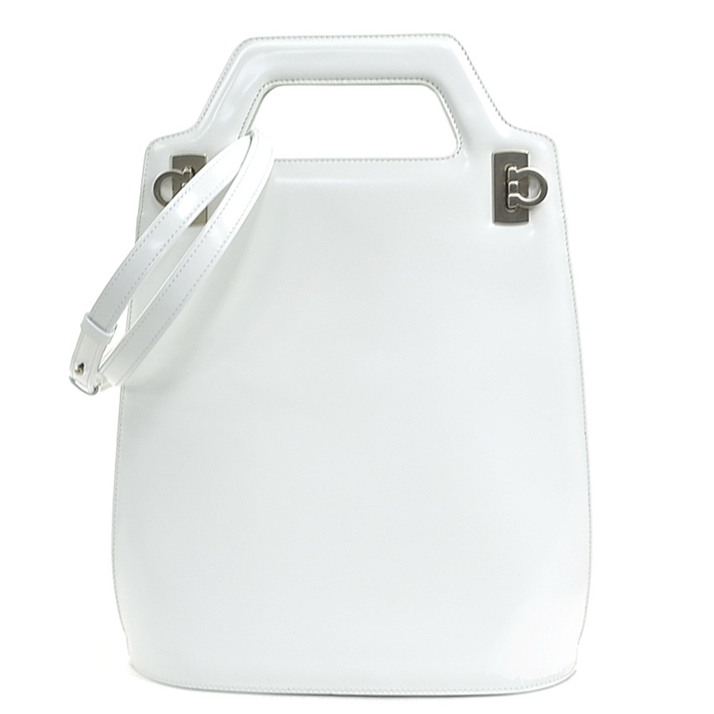 Salvatore Ferragamo handbag/shoulder bag, Gancini design, leather, white, sil...